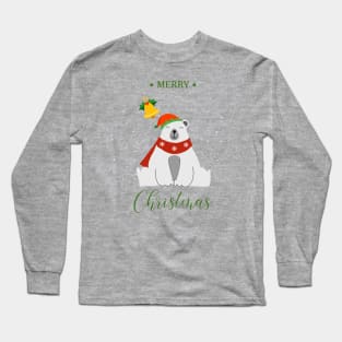 Holiday greeting from funny Polar Bear with elf hat and holly Long Sleeve T-Shirt